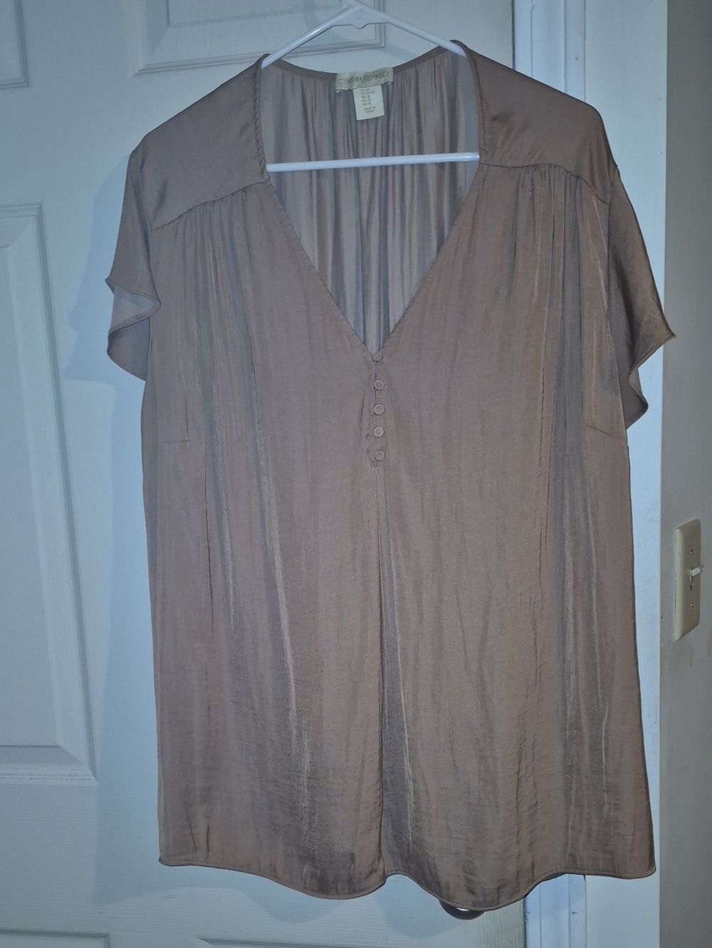 Cynthia Rowley 3XL Taupe V-Neck Button-Front Blouse
